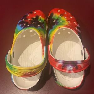 Tie dye Crocs, worn one time by a child. Practically brand new!